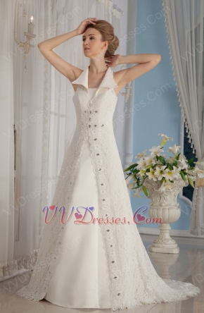 Formal A-Line V-Neck Lace Church Wedding Dress In Florida