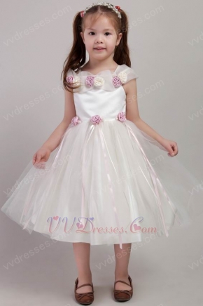 Square Tea-length Hand Made Flowers Dresses For Flower Girl