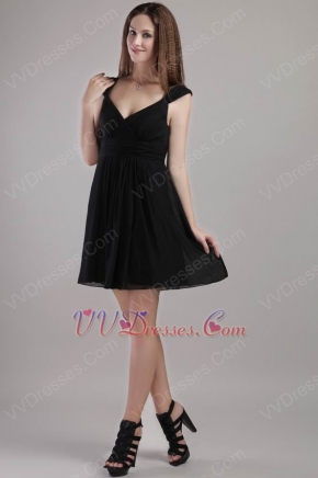 2014 Black Empire V-neck Mini-length Chiffon Short Prom Dress