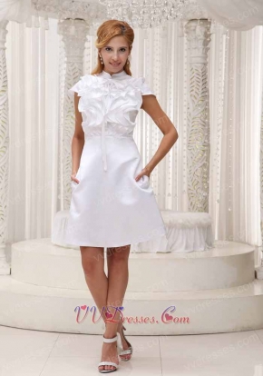 Modest High-neck Ruffled Knee-length White Prom Dress Annual Dinner