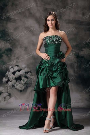 Beaded Green Strapless High-low Style Prom Dress Stylish Short and Long Skirt