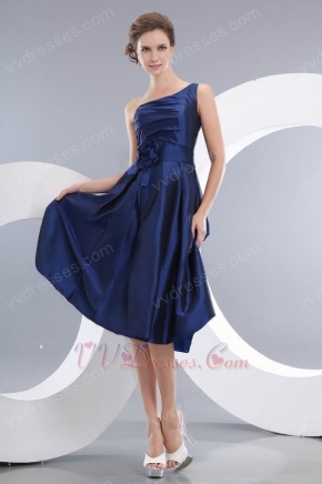 Modest Dark Blue Homecoming Dress With One Shoulder Skirt