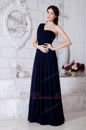 Affordable One Shoulder Navy Blue Chiffon La Femme Prom Dress