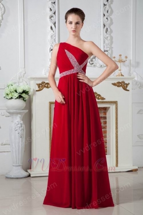 Quality One Shoulder Beaded Wine Red Evening Dresses