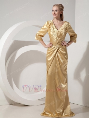 3/4 Sleeves Golden Mother Of The Bride Dress By Designer