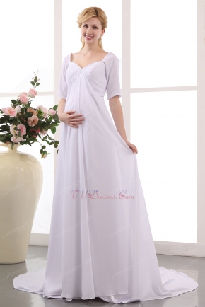 Modest Half Sleeves White Wedding Dress For Maternity