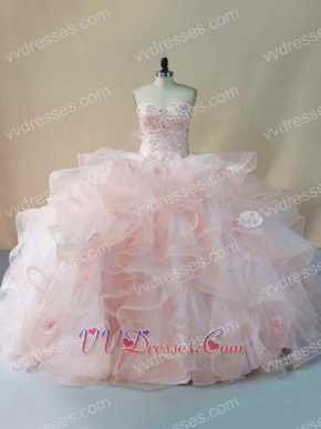 Horsehair Tulle Ruffles Blush Pink Puffy Girls Quinceanera Court Ball Gown Lovely