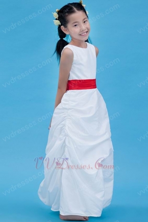 Wholesale Scoop Red Flower Belt White Taffeta Flower Girl Dresses