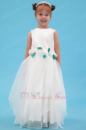 Cheap Jewel Flowers Leaves A-line Ivory Organza Flower Girl Dress