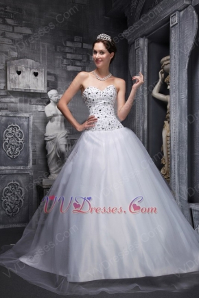 Lovely Princess Sweetheart Crystals White Wedding Dresses For Bride