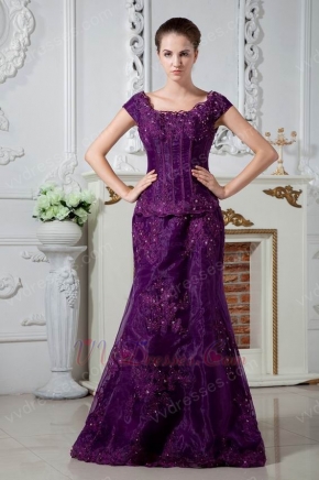 Square Neck Grape Mother Of The Bride Dress With Appliques