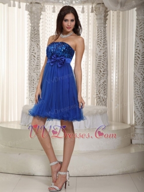 Sequin and Net Royal Blue Short Prom Dress With Bowknot Knee Length Sexy