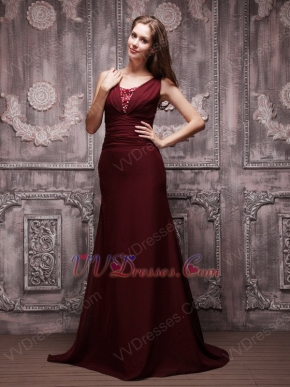 V-neckline Burgundy Chiffon Oscar Evening Dress For Cheap