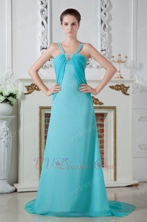 Wholesale Straps V-Neck Empire Waist Turquoise Prom Dress