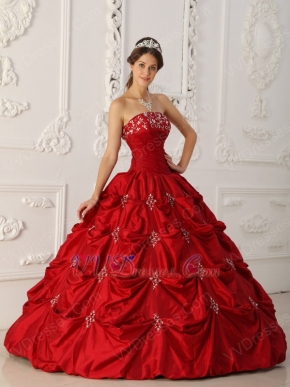 Wine Red Embroidery Young Women Quinceanera Strapless Dress