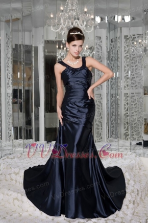 Navy Blue Empire Scoop Bead Prom / Evening Dress For Sexy Lady Inexpensive