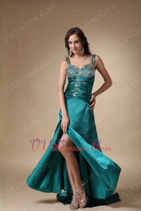 Colorful Diamonds Teal Evening Dress With Side Split Skirt