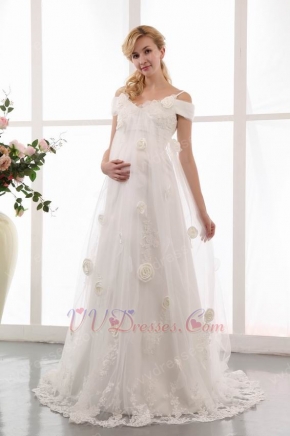 Off Shoulder Applique Skirt Pregnant Bridal Dress Cheap