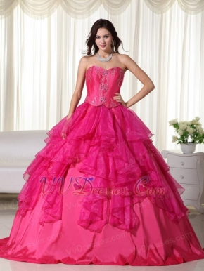 Hot Pink Affordable 2014 Quinceanera Gown With Embroidery Like Princess