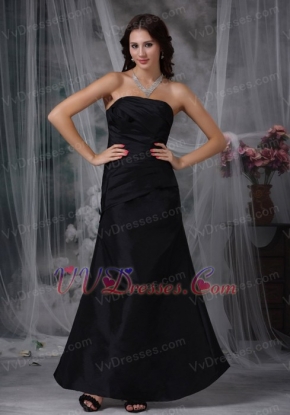 A-line Strapless Black Taffeta Party Dress Affordable Inexpensive