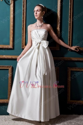 Simple Strapless Bow Aline Ivory Stain Church Wedding Dress For Sale
