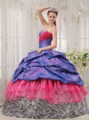 Exclusive Strapless Bubble Floor Length Zebra With Pink Quinceanera Dress