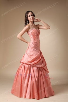 Pink Strapless Floor-length Taffeta Prom Ball Gown