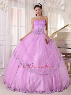 Lilac Strapless Applique Emberllishment Quinceanera Gown Stylish