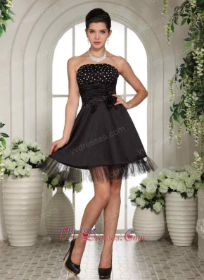 Endearing Black Chest Beaded Girl's Lecture Prom Dress With Tulle Hemline