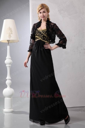 Pretty Golden Embroidery Black Prom Dress And Lace Jacket