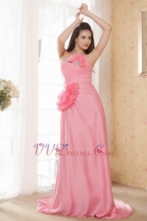 Noble Strapless A-Line Skirt Pink Prom Dress With Fan Design