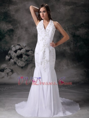 Elegant Mermaid Halter Chiffon Wedding Dress With Beading Low Price