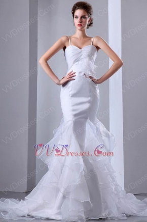 Beautiful Feather Flower Mermaid White Organza Wedding Dress