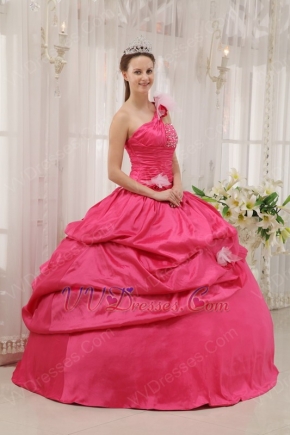 Fuchsia 2014 Top Quinceanera Dress With One Shoulder Skirt