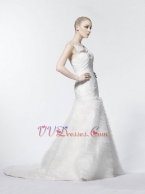 Elegant Straps V-Neck Cascade Mermaid Skirt Wedding Dress