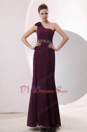 One Shoulder Strap Dark Purple Floor Length Prom Dress Designer