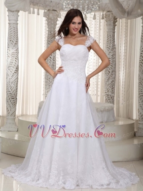 Gorgeous Cap Straps Sale Wedding Dress Decorate With Lace Low Price