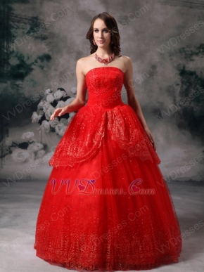 Strapless Wine Red Organza Puffy Prom Quinceanera Dress