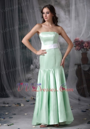 Mermaid Apple Green Prom Dress With White Belt and Bowknot Inexpensive