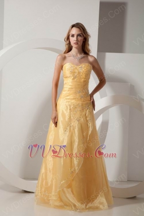 Strapless Embroidery Yellow Floor Length Evening Dress