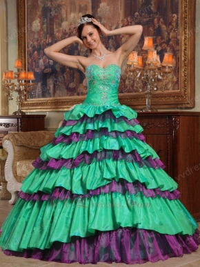 Spring Green And Purple Layers Skirt Quinceanera Dress