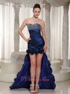 Taffeta Royal Blue Sweetheart Girl Prom Dress With High-low Show Both Legs