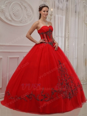 Trimed Dark Red Sweetheart A-line Quinceanera Outfits