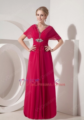 V-neck Design Fuchsia Chiffon Mother Of The Bride Dress