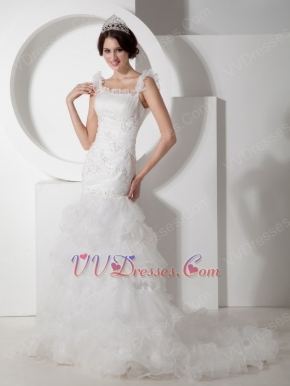 Beautiful Straps Mermaid Ruffle Skirt Wedding Bridal Dress