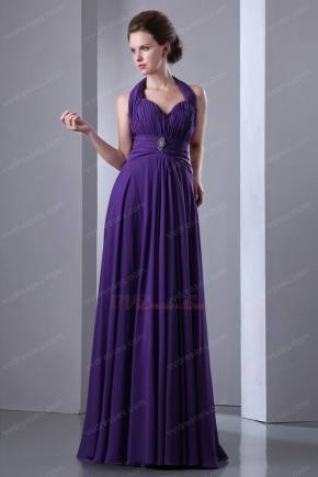 Halter Sweetheart Indigo Chiffon Long A-line Prom Dress By Designer