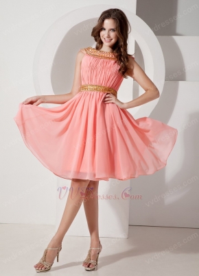 A-line Bateau Neck Watermelon Chiffon Short Prom Dress