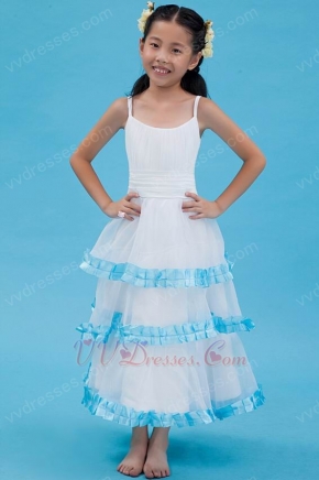 Affordable Spaghetti Straps Layers White Organza Flower Girl Dress