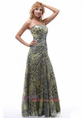 Leopard Strapless Prom Dress Lace-up For Performance Wear