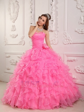 Side Hand Made Flowers Ruffle Pink Skirt Quinceanera Dress Shop